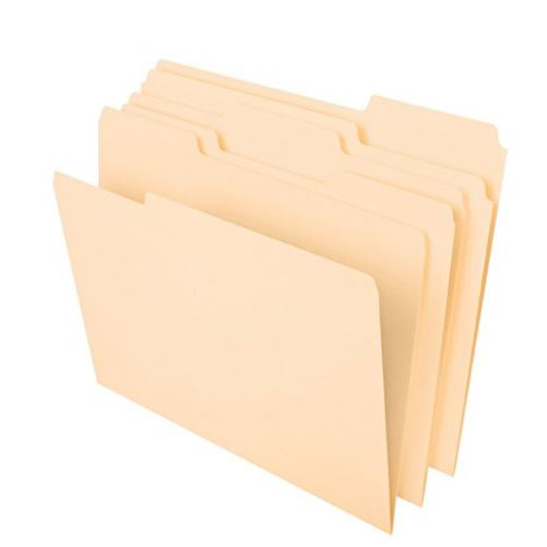 Picture of File Folders, 1/3 Cut Assorted, One-Ply Top Tab, Letter, Manila, 100/Box